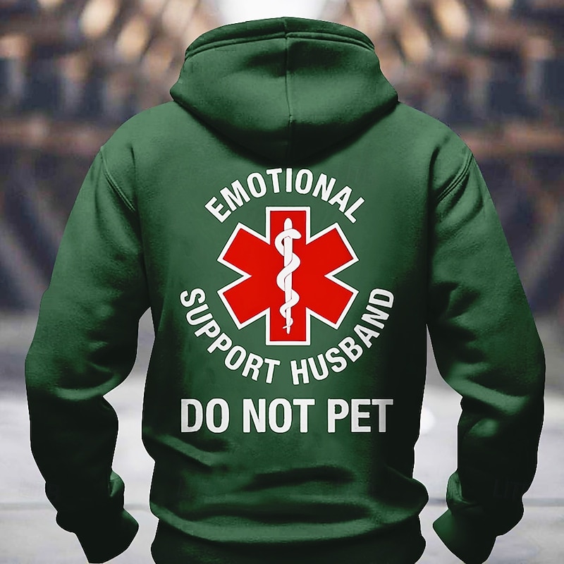 Men's Funny Graphic Hoodie - Emotional Support Husband Do Not Pet Design4