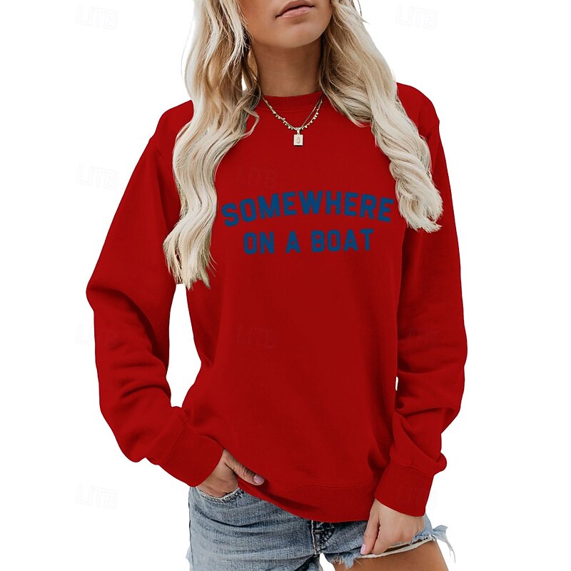 Women's Pullover Sweatshirt Letter Streetwear Casual Long Sleeve Crew Neck Regular Tops Street Holiday Print Red Blue Green Gray Fall Winter3