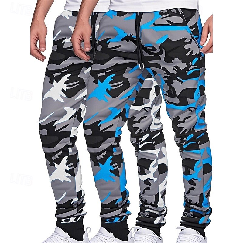 Multi Packs 2pcs Men's Yellow+Orange Sweatpants Joggers Elastic Waist Drawstring Camo / Camouflage Vacation Daily Wear Polyester Spring