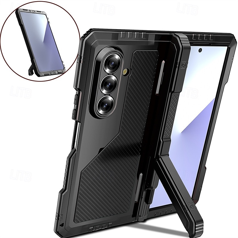 Phone Case For Samsung Galaxy Z Fold 7 Z Fold 6 Z Fold 5 Z Fold 4 Back Cover with Stand Holder Shockproof Retro Geometric Pattern Armor PET Aluminum Alloy Silicone2