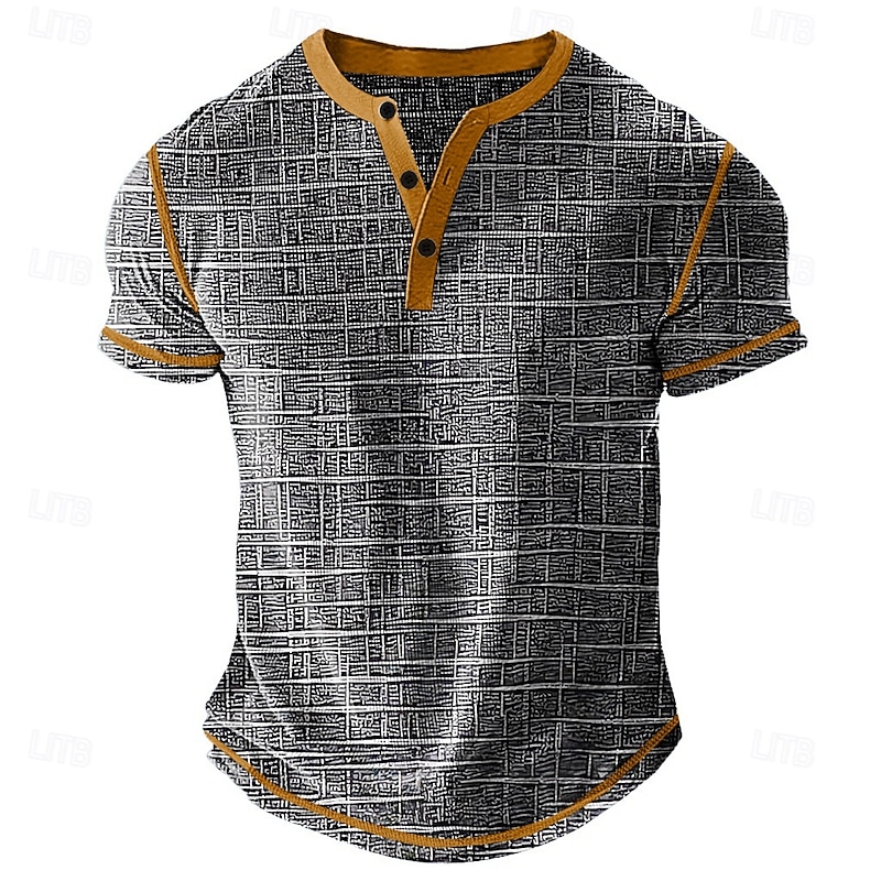 Men's Graphic Plaid Henley Shirt Waffle T Shirt Short Sleeve Daily Retro Vintage Classic Sports Outdoor Casual Holiday Spring & Summer All Seasons Blue Green Dark Grey Henley Henley T-Shirt3