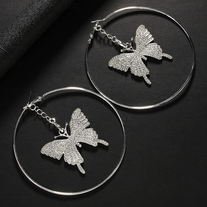 Women's Hoop Earrings Geometrical Butterfly Precious Elegant Fashion Artistic Imitation Diamond Earrings Jewelry Silver For Wedding Party Holiday 1 Pair3