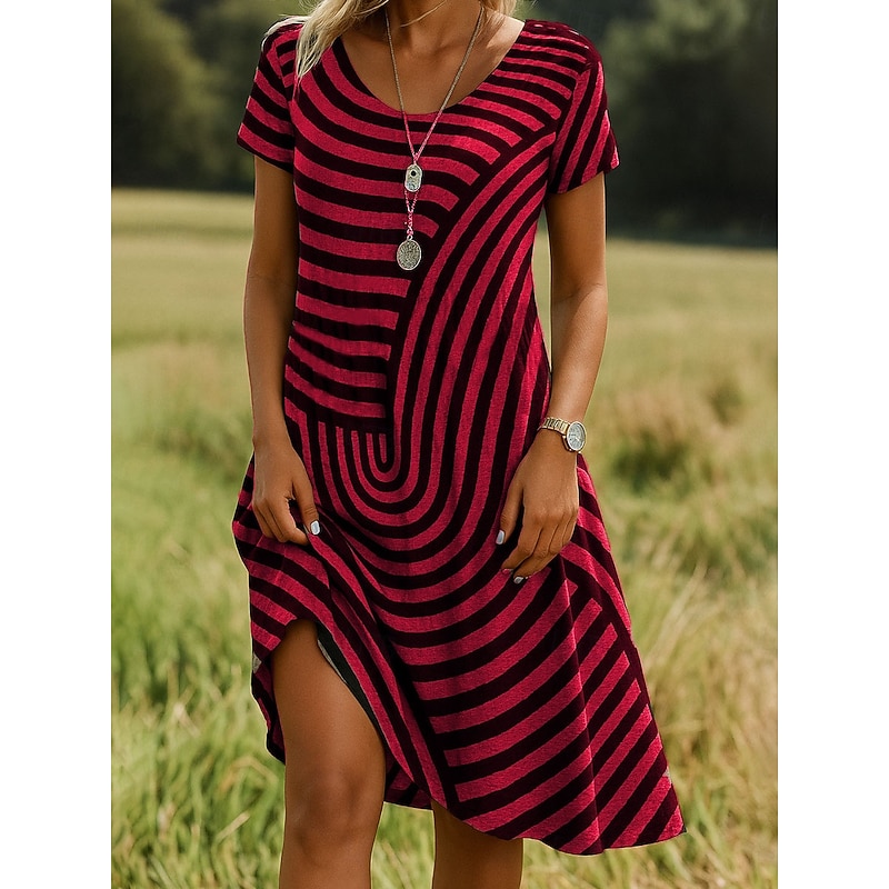 Women's Mini Dress Casual Dress T Shirt Dress Tee Dress Sundress A Line Dress Casual Regular Fit Graphic Geometric Short Sleeve V Neck Red Blue Purple Brown Summer Spring