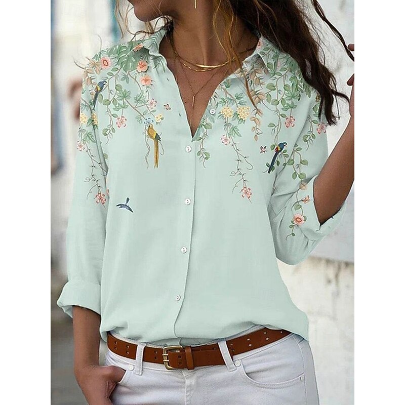 Women's Shirt Button Down Tunic Shirt Collar Long Sleeve Ombre Floral Graphic Daily Stylish Casual Regular Tops Work Daily Holiday s Print Sage Green Pink Blue Light Purple Purple3