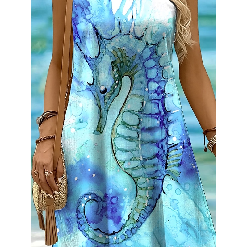 Women's Mini Dress Sundress A Line Dress Off The Shoulder Dress Vacation Casual Holiday Beach Regular Fit Ombre Graphic Animal Sleeveless Crew Neck Yellow Pink Blue Purple Summer3