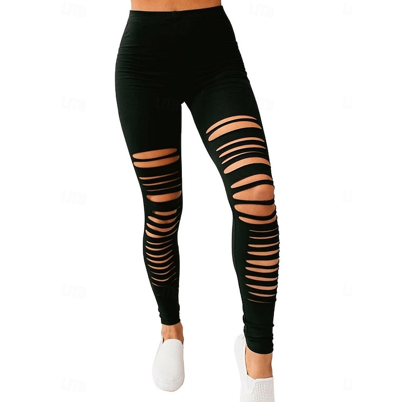 Women's Leggings Cozy Leggings Streetwear Casual Long High Waist Plain Ripped Breathability Soft Micro-elastic Yoga Street Black Gray Fall Regular Fit