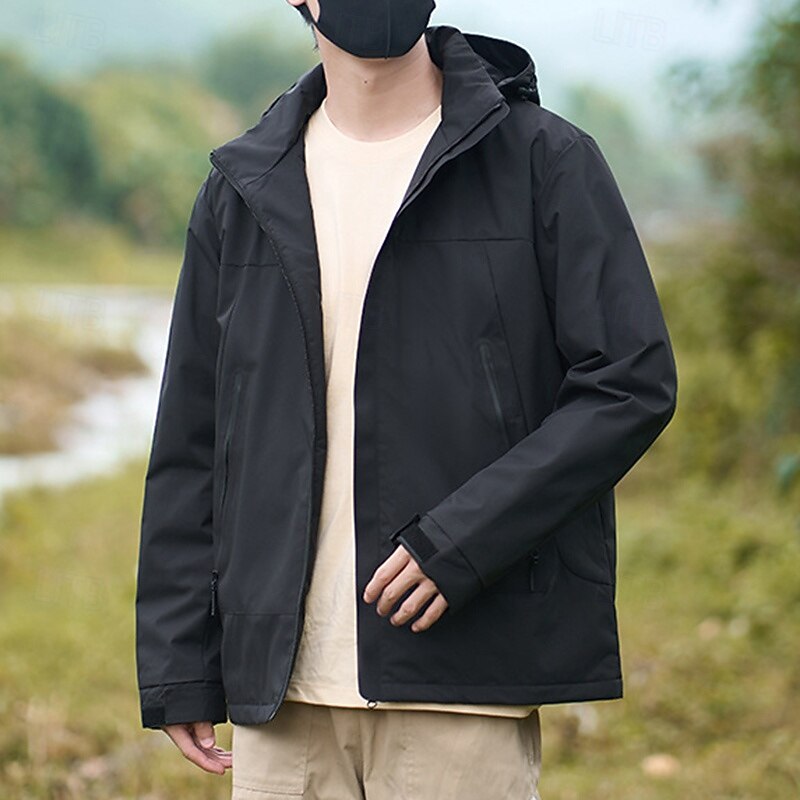 Men's Softshell Jacket Hiking Jacket Thermal Jacket Outdoor Waterproof Windproof Hiking Outfits Hiking Clothes Winter Autumn / Fall Top Camping / Hiking / Caving Running Solid Color Black Green Dark3