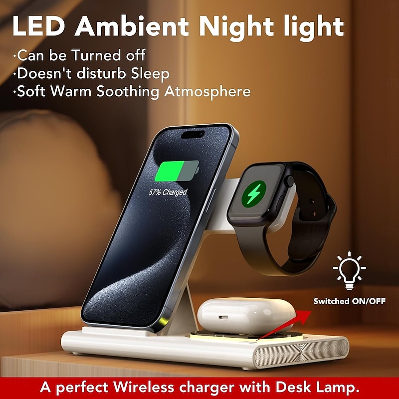 3 in 1 Foldable Charging Station for Apple Products,Fast Wireless Charger Travel Dock Adapter for iPhone 16/15/14/13/12/11/X/XS,for iWatch 10/9/8/7/Ultra2/Ultra/SE,for AirPods 4/3/2/Pro/24