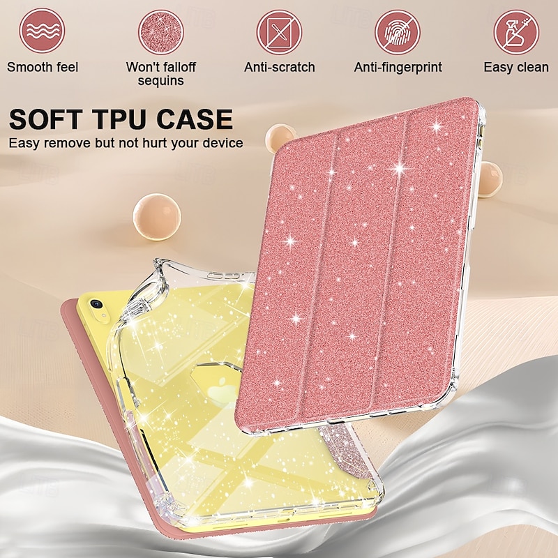 Tablet Case Cover For Apple iPad 10th 10.9'' ipad 9th 8th 7th Generation 10.2 inch Pencil Holder Trifold Stand Full Body Protective Glitter Shine TPU PU Leather2