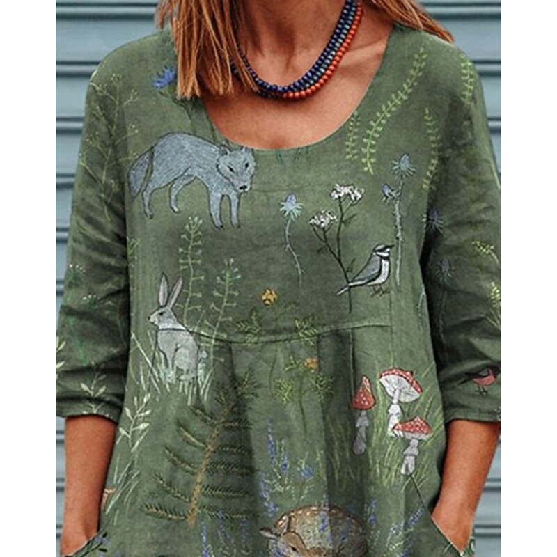 Women's Midi Dress Casual Dress Summer Dress Fashion Modern Daily Beach Weekend Regular Fit Animal Flower Half Sleeve Crew Neck Green Spring Fall2