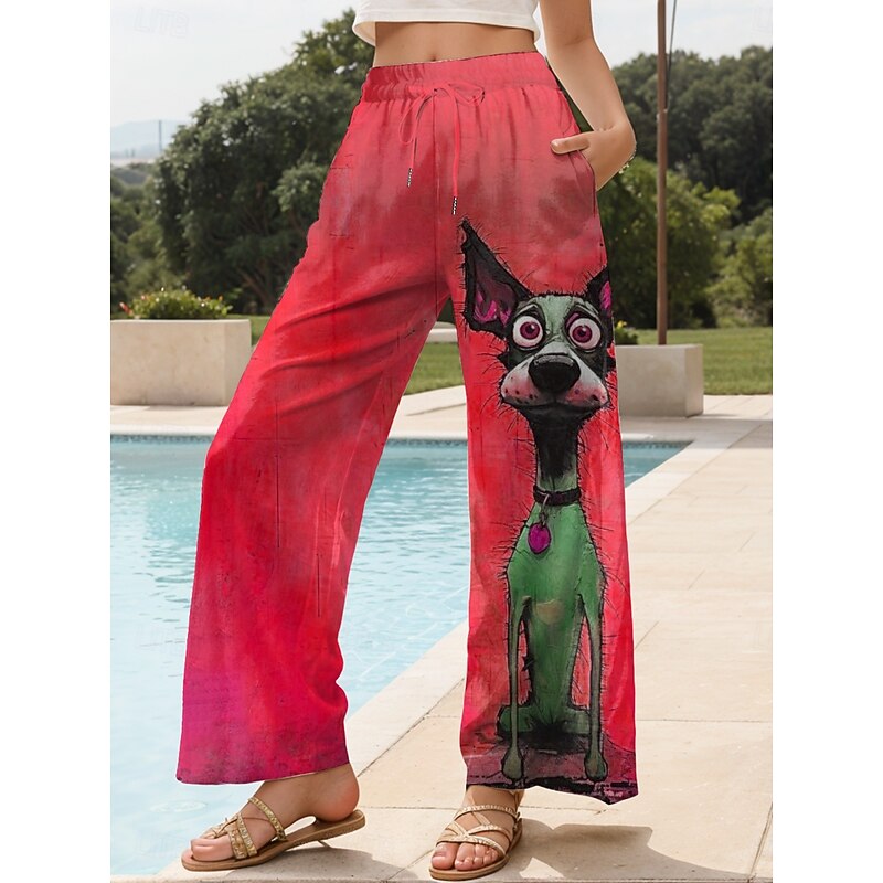 Women's Wide Leg Chinos Baggy Pants Vacation Vintage Fashion Full Length High Waist Graphic Animal Dog Printing Soft Breathable Inelastic Formal Outdoor Vacation Amethyst Robin's Egg Blue River Blue4