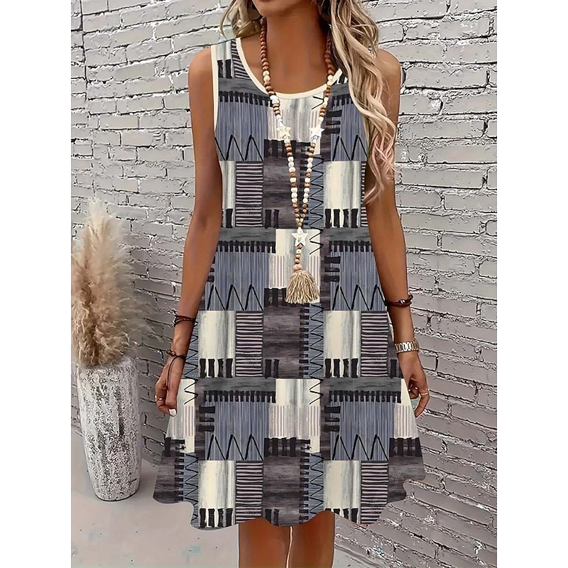 Women's Mini Dress Sundress A Line Dress Off The Shoulder Dress Vacation Casual Boho Holiday Beach Regular Fit Ombre Graphic Animal Sleeveless Crew Neck Blue Summer Spring