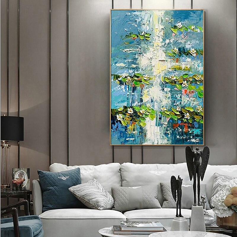 Handmade Oil Painting Canvas Wall Art Decoration Modern   Abstract Water Lily Flowers for Home Decor Rolled Frameless Unstretched Painting