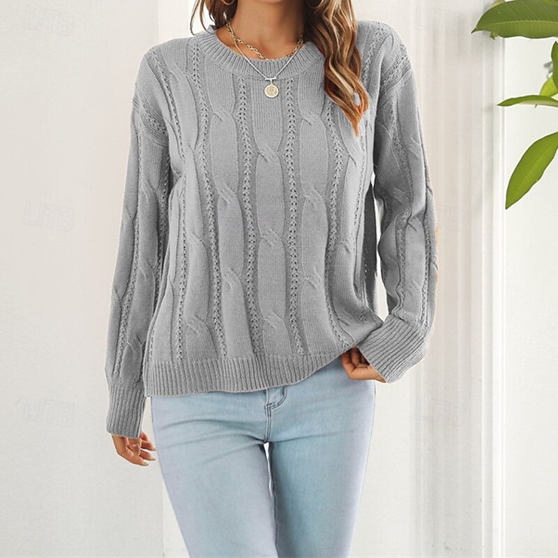 Women's Pullover Casual Solid Color Chunky Crew Neck Knitted Long Sleeve Regular Tops Knit Daily Holiday Going out Red Brown Blue Fall Winter2