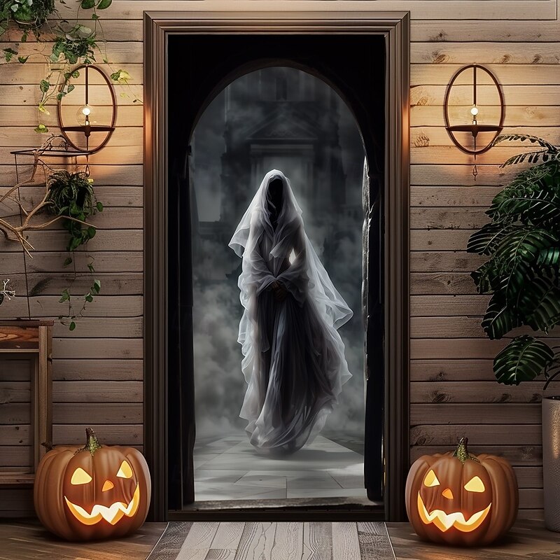 Halloween Door Cover – Spooky Ghost Bride Under Full Moon, Haunted House Entrance Banner, Creepy Outdoor 2025 Halloween Decoration for Bedroom, Living Room, Bathroom4