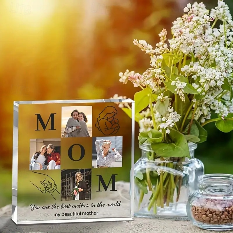 Personalized Photo Block Mother's Day Best Custom Gift for Mom, Acrylic Plaque Block with 4 Photo Collage, Unique Picture Gift for Mother2