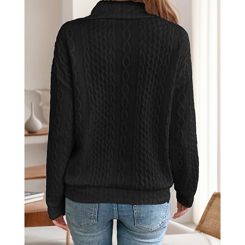 Women's Texture Sweatshirt Pullover Plain Streetwear Casual Comfy Long Sleeve V Neck Regular Tops Street Holiday Going out Half Zip Black White Gray Fall4