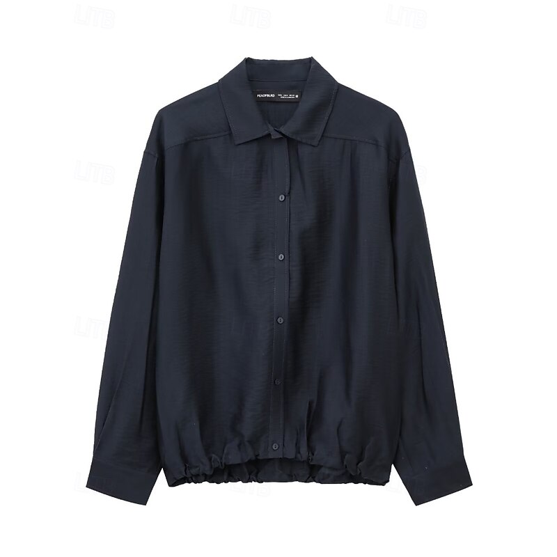 Women's Shirt Texture Blouse Blouse Plain Modern Casual Long Sleeve Shirt Collar Regular Tops Daily Going out Ruched Navy Blue Fall