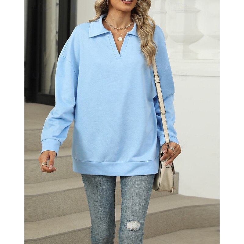 Women's Pullover Sweatshirt Sweatshirts Plain Streetwear Casual Long Sleeve V Neck Regular Tops Street Holiday Going out Black Pink Light Grey Light Blue Fall Winter2