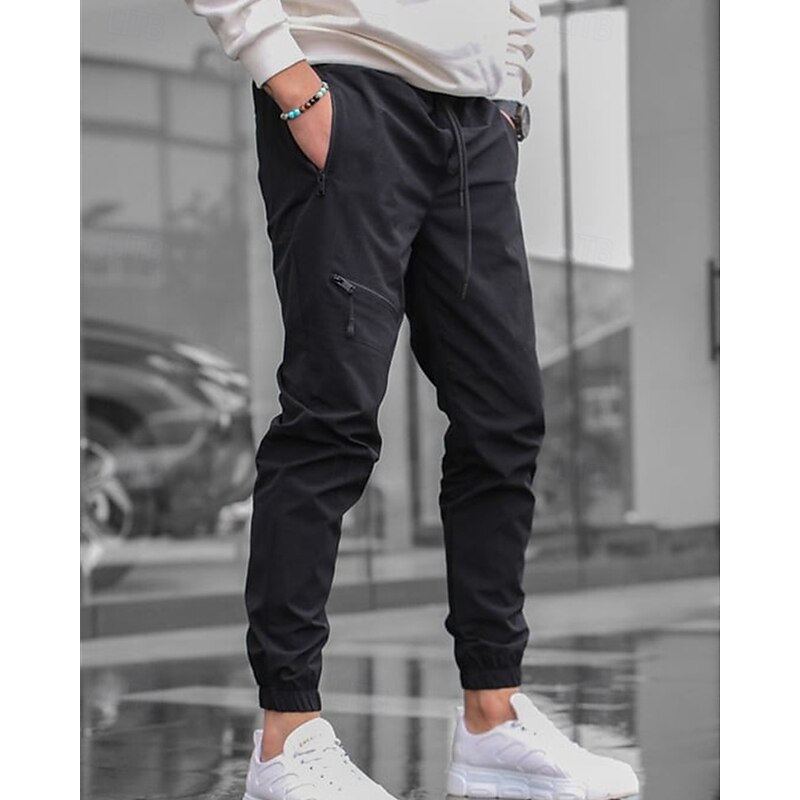 Men's Cargo Pants Joggers Trousers Elastic Waist Drawstring Multi Pocket Plain Wearable Outdoor Daily Camping & Hiking Fashion Classic Black Navy Blue2