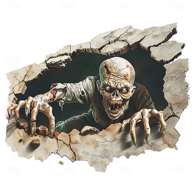 Halloween 3D Broken Wall Decal Sticker, Scary Zombie Peel and Stick Self-Adhesive Wall Sticker for Bedroom, Living Room, and Entryway, Horror Haunted House Home Decoration2