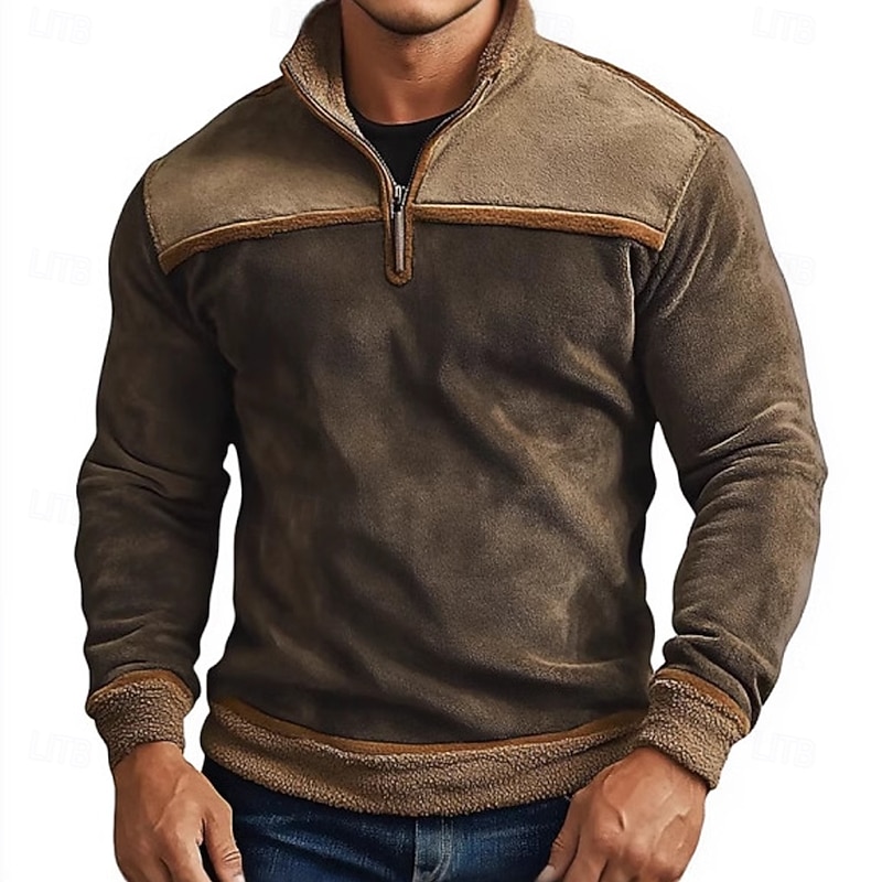 Men's Sweatshirt Fleece Sweatshirt Quarter Zip Sweatshirt Camel Standing Collar Color Block Sports & Outdoor Casual Daily Vintage Streetwear Spring Fall Clothing Apparel Hoodies Sweatshirts3