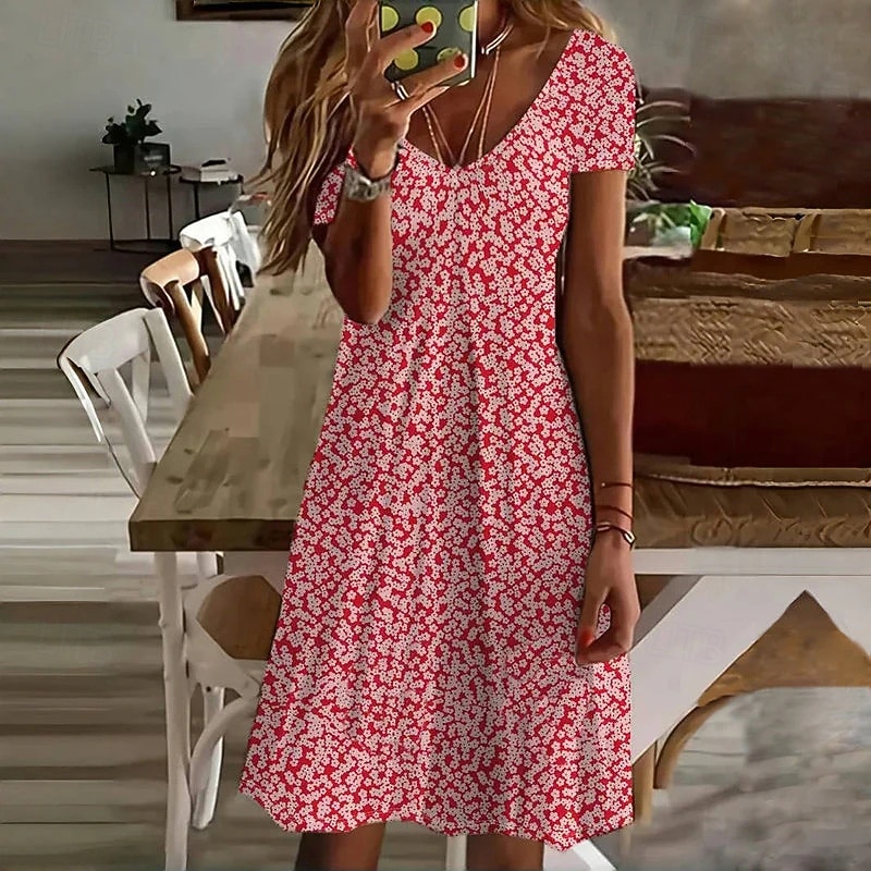 Women's Mini Dress Casual Dress Summer Dress Fashion Modern Daily Beach Weekend Regular Fit Floral Short Sleeve V Neck Pink Red Blue Orange Spring Fall2