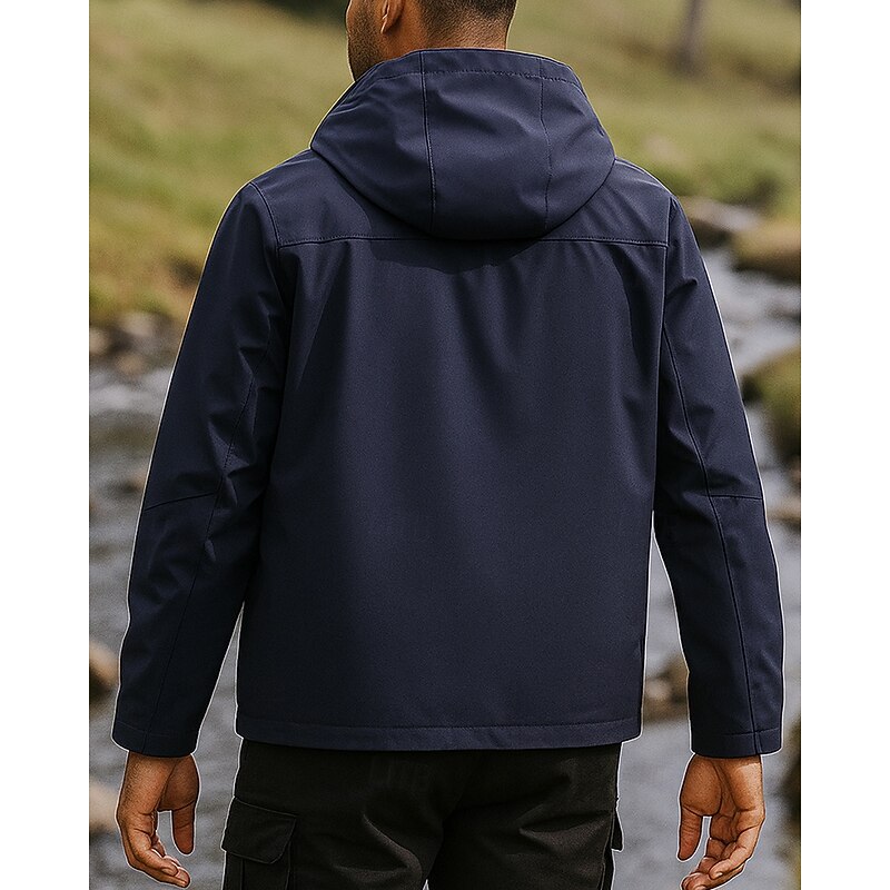 Men's Hiking Jacket Hardshell Jacket Outdoor Thermal Warm Waterproof Windproof Lightweight Top Black Khaki Dark Blue2