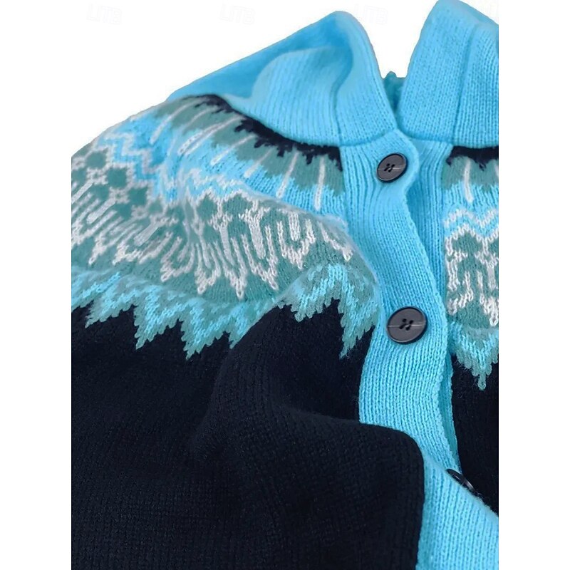 Women's Winter Coat Warm Comfortable Pocket Fashion Daily Geometric Outdoor Casual Daily Single Breasted Regular Hooded Regular Fit Long Sleeve Outerwear Blue Fall Winter4