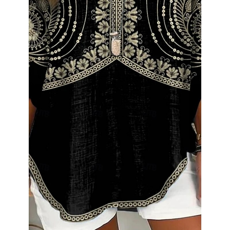 Women's Shirt Graphic Vintage Daily Casual Long Sleeve V Neck Regular Tops Daily Holiday Buttons Print Black Spring Fall2