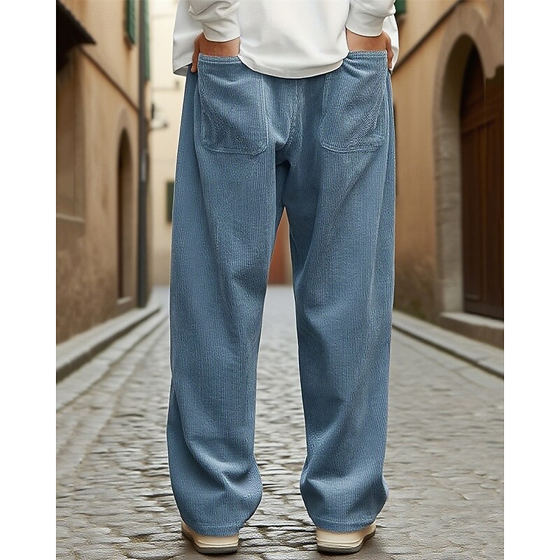 Men's Sweatpants Corduroy Pants Trousers Casual Pants Straight Leg Sweatpants Pocket Elastic Waist Drawstring Plain Comfort Sports Outdoor Daily Fashion Casual Black White Micro-elastic4