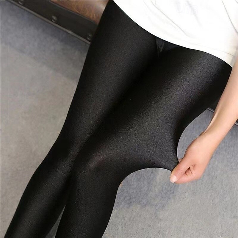 Winter fleece-lined thickened plus-size leggings for outer wear - shiny women's stretchy warm long pants3