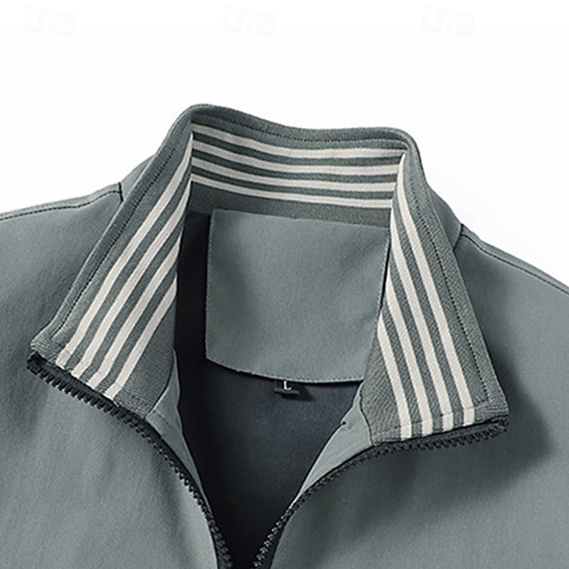 Men's Lightweight Jacket Casual Jacket Vacation Daily Pocket Spring Fall Plain Fashion Classic Stand Collar Regular Black Green Beige Jacket3