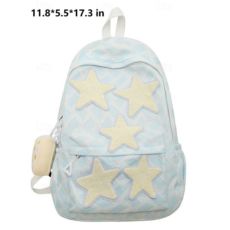 Cute Kids Backpack with Star Appliques – Soft Blue School Bag for Girls, Ideal for Kindergarten and Elementary Back to School3
