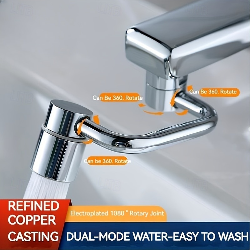 1pc Dual-Mode Rotating Faucet Connecter 360 Swivel, 2-Style Water Flow, Chrome Finish, Zinc Alloy, Easy Installation for Bathroom Sinks & Faucets, Classic Design, No Drinking Water Safe, Faucet for