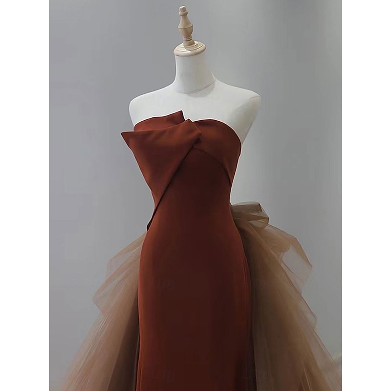 Mermaid Evening Gown Elegant Dress Formal Wedding Sweep / Brush Train Sleeveless Strapless  with Tulle2