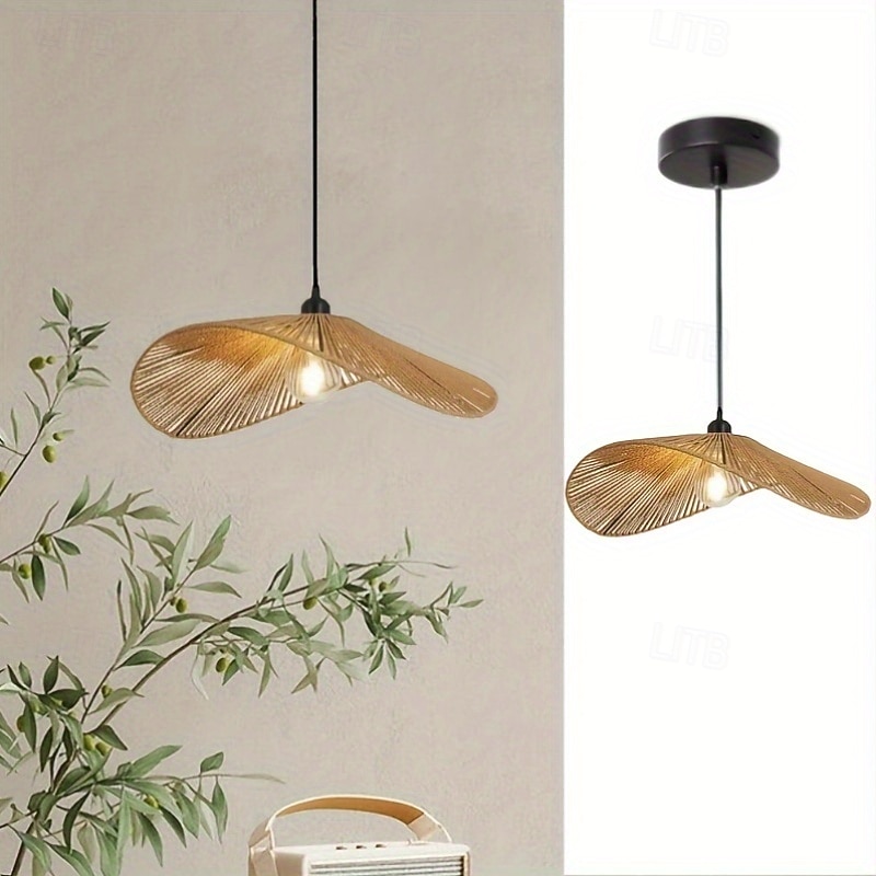 Coastal Vintage Straw Hat-Style Pendant Light, Hand-Woven Braided Rope, Warm White/White Light, E26/E27, Adjustable Chain4