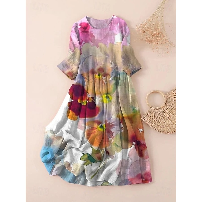 Women's Midi Dress T Shirt Dress Tee Dress A Line Dress Summer Dress Vacation Casual Beach Date Summer Dress Regular Fit Floral Graphic Short Sleeve Crew Neck Light Green Pink Red Light Brown Summer
