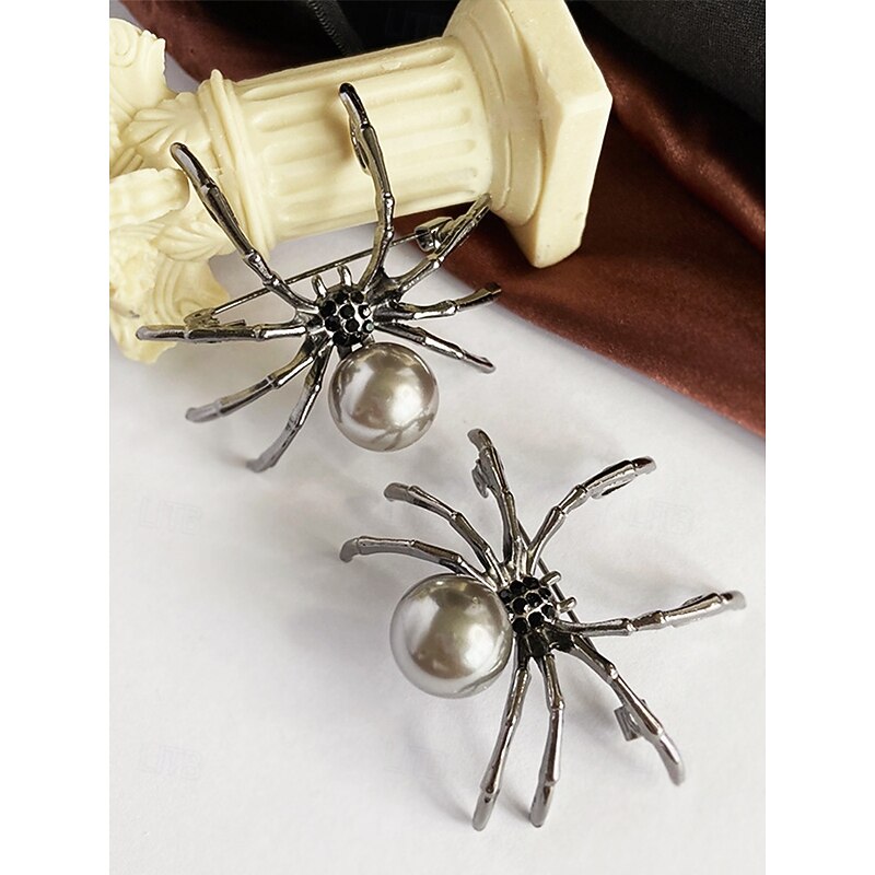 Women's Halloween Spider Brooch – Alloy Black Spider Pin with Faux Pearl, Vintage Gothic Style Jewelry for Women, Ideal for Party, Cosplay and Costume Accessories4