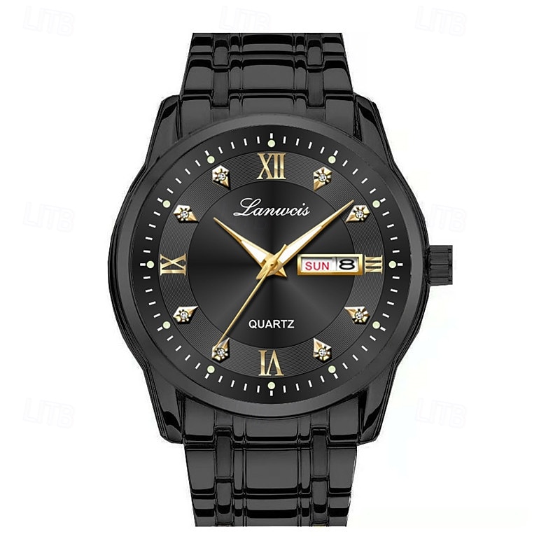 1 Original Business-Style Men'S Steel Band Watch With Ipx7 Water Resistance Luminous Calendar And Day Display Multi-Functional Fashionable And Trendy Quartz Watch Suitable For Travel Leisure And S2