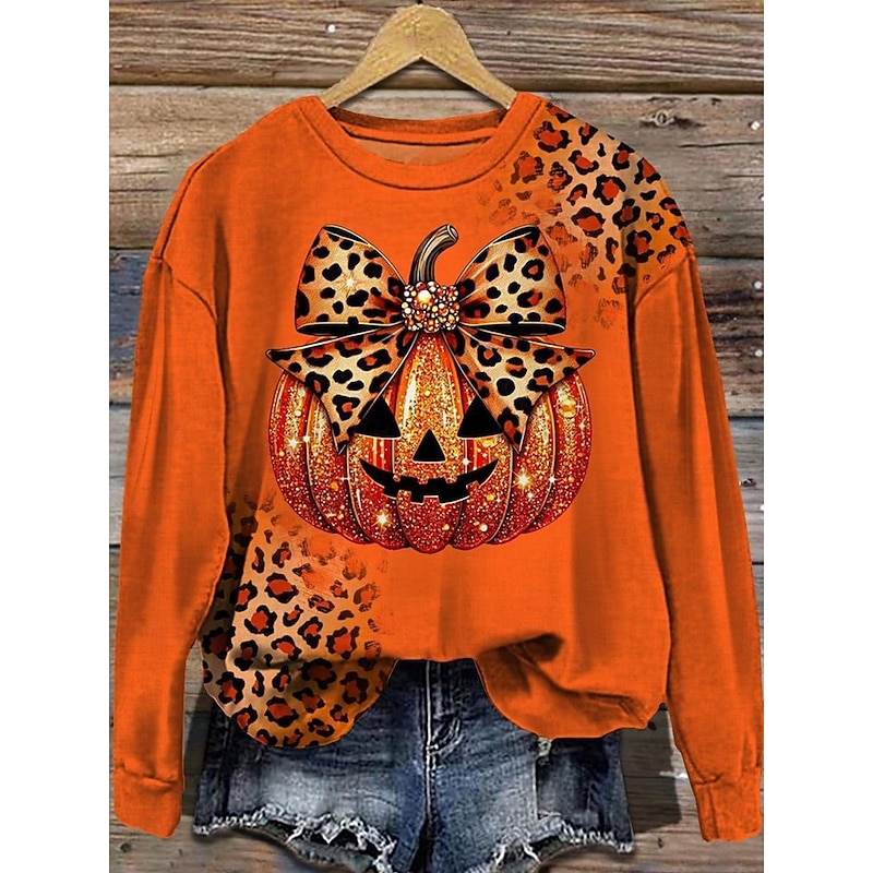 Halloween Women's Sweatshirts Pumpkin Graphic Paisley Casual Long Sleeve Crew Neck Regular Tops Street Dailywear Casual Print Yellow Orange Fall Winter