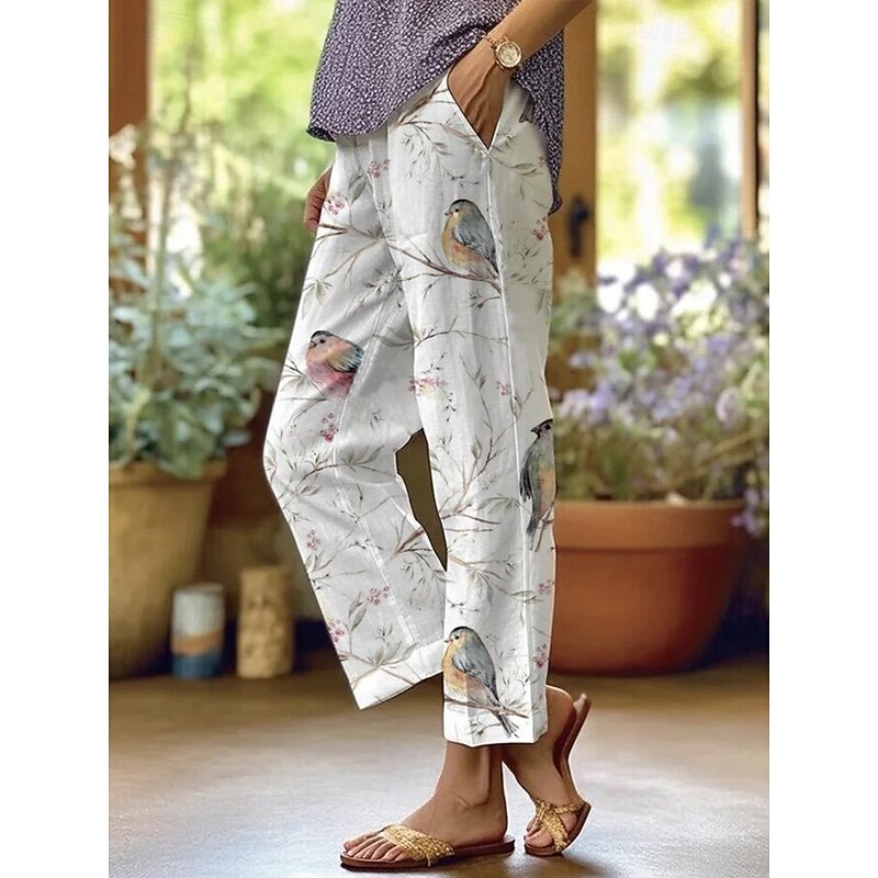 Women's Chinos Vacation Vintage Ethnic Style Full Length High Waist Floral Pocket Soft Outdoor Breathable Micro-elastic Outdoor Vacation Casual White Light Green Red Purple Fall Loose Fit3