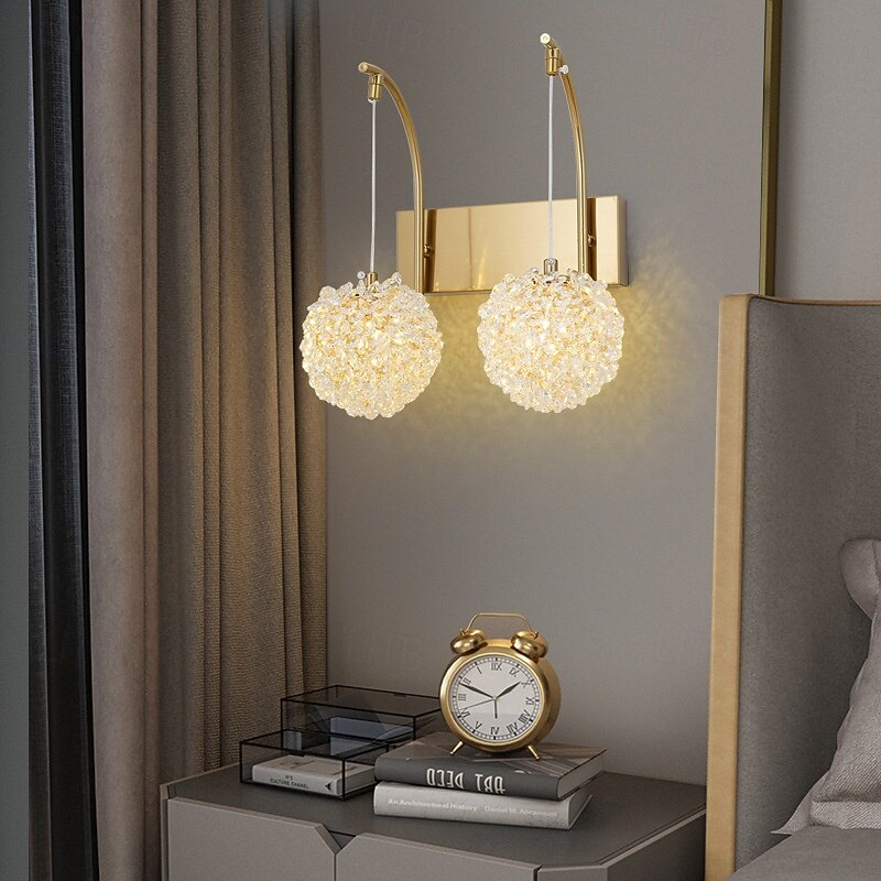 Crustal Wall Sconces Gold 1/2 Light Wall Sconce, Modern Wall Light Fixtures, Farmhouse Wall Sconces with Clear Glass Shade, Wall Lights for Living Room, Bedroom, Stair, Bathroom, Hallway 110-240V