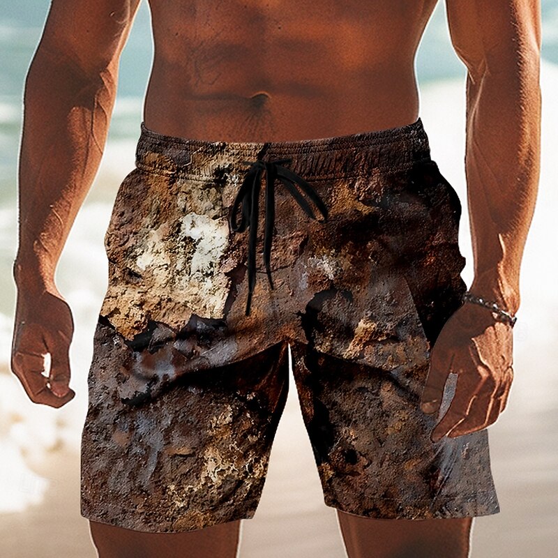 Men's Distressed Rust Print Swim Trunks Swim Shorts Board Shorts Mid Waist Retro Vintage Outdoor Vacation Dailywear Side Pockets Mesh Lining Elastic Drawstring Waist Designer Clothing Apparel
