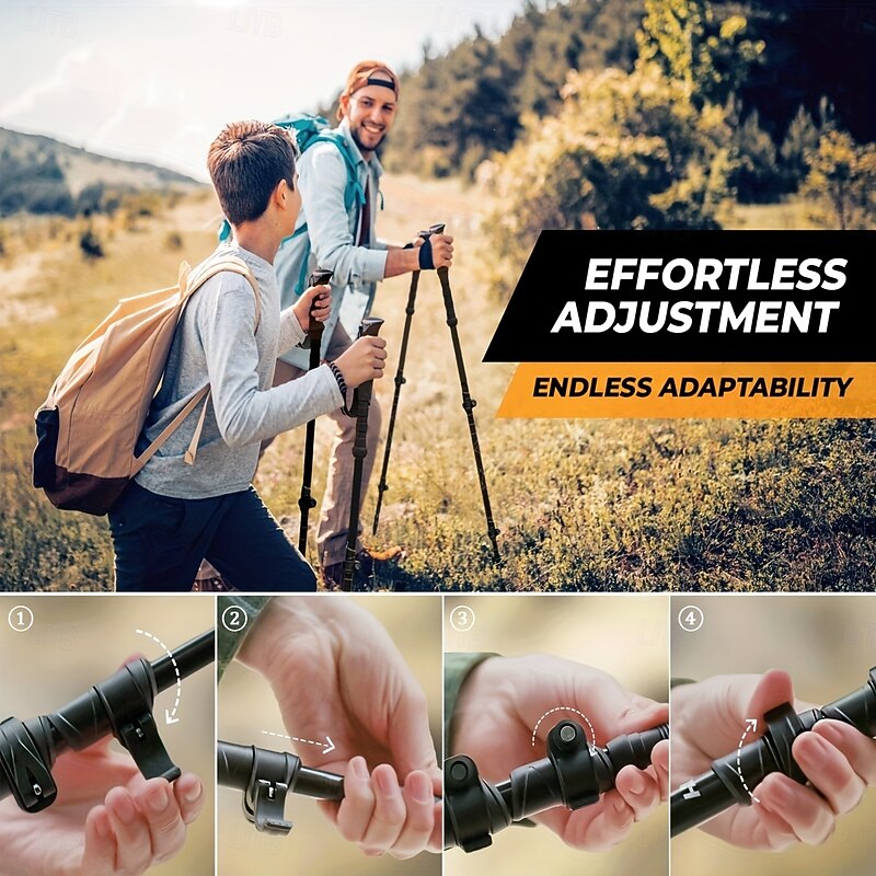 2pcs Ultra Light Aluminum Trekking Poles  Durable Multifunctional Telescopic Hiking Stick for Men's and Women's4