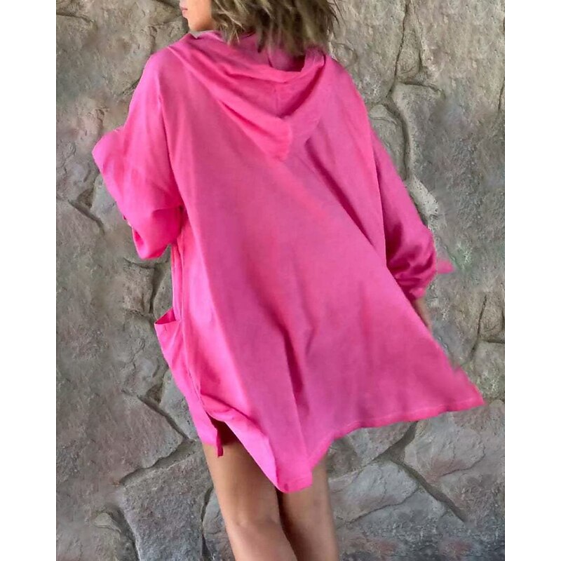 Women's Blouse Plain Modern Casual Long Sleeve Hooded Regular Tops Daily Holiday Going out Zipper Pocket Rose Pink Gray Fall3