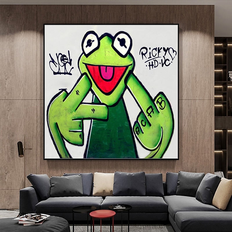 Mintura Handmade Frog Oil Paintings On Canvas Wall Art Decoration Modern Abstract Cartoon Picture For Home Decor Rolled Frameless Unstretched Painting