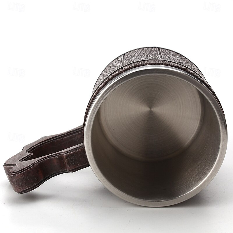 Wooden Beer Mug Beer Barrel Resin Cup with Stainless Steel Liner Vintage Style Drinking Mug for Beer Coffee Tea Rustic Home Kitchen Bar Drinkware Decor3