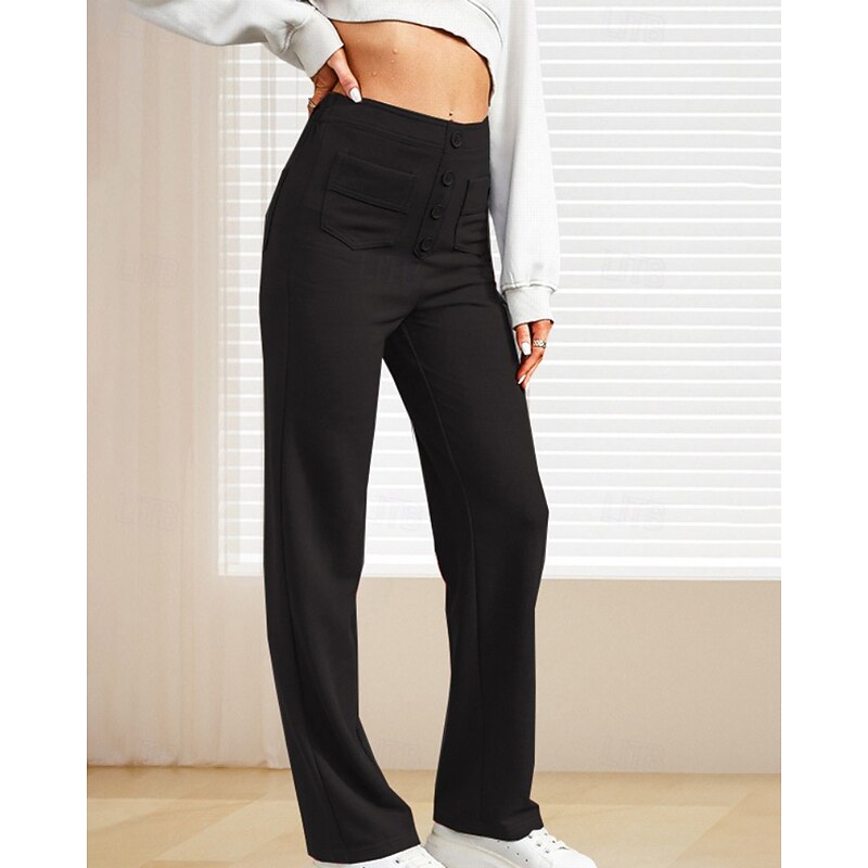 Women's Slacks Straight Streetwear Casual Full Length Natural Plain Pocket Elastic Waist Comfortable Street Holiday Daily Wear Grey Black Army Green Brown Fall Regular Fit4