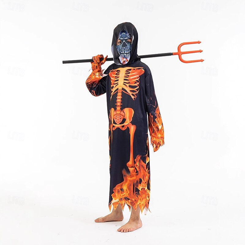 Grim Reaper Skull Skeleton Halloween Costume Horror Scary Costume Kid's Boys' Halloween Carnival Performance Party Easy Halloween Costumes Dress Up4